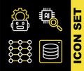 Set line Processor CPU, Server, Data, Neural network and Robot setting icon. Vector Royalty Free Stock Photo