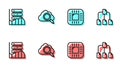 Set line Processor with CPU, Server, Data, Web Hosting, Search cloud computing and Folder tree icon. Vector Royalty Free Stock Photo