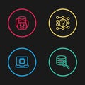 Set line Processor CPU, Server, Neural network and Artificial intelligence robot icon. Vector Royalty Free Stock Photo