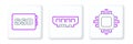 Set line Processor with CPU, SSD card and RAM, random access memory icon. Vector Royalty Free Stock Photo
