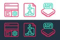 Set line Processor, Debugging and Flowchart icon. Vector Royalty Free Stock Photo