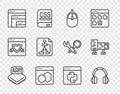 Set line Processor, Headphones, Computer mouse, Software, Flowchart, Python programming language and monitor screen icon Royalty Free Stock Photo
