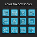 Set line Processor, Headphones, Software, Keyboard, Debugging, Hacker coder, and Server, Data, Web Hosting icon. Vector