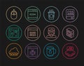 Set line Processor with microcircuits CPU, Computer, Coffee cup to go, Binary code, Software, mouse, Hacker coder and Royalty Free Stock Photo