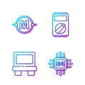 Set line Processor with microcircuits CPU, Fuse, Electric circuit scheme and Multimeter. Gradient color icons. Vector Royalty Free Stock Photo