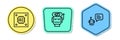 Set line Processor with microcircuits CPU, Robot low battery charge and Bot. Colored shapes. Vector Royalty Free Stock Photo