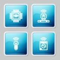 Set line Processor with microcircuits CPU, Smart sensor, light bulb and washer icon. Vector Royalty Free Stock Photo