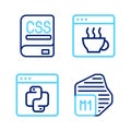 Set line Processor, Python programming language, Software and Books about icon. Vector
