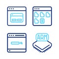 Set line Processor, Search engine, Browser files and icon. Vector