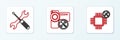 Set line Processor service, Crossed screwdriver and wrench and Video camera icon. Vector