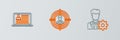 Set line Profile settings, Laptop with resume and Head hunting icon. Vector Royalty Free Stock Photo