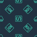 Set line Programming language syntax, Create account screen and Web development on seamless pattern. Vector Royalty Free Stock Photo