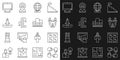 Set line Project team base, Browser files, Worldwide, Speech bubble chat, Rocket, Computer monitor and Ranking star icon