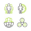 Set line Project team base, Globe and people, Time Management and Users group icon. Vector