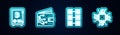 Set line Proof of stake, Cryptocurrency wallet, Mining farm and Processor. Glowing neon icon. Vector