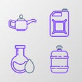 Set line Propane gas tank, Oil petrol test tube, Canister for gasoline and motor machine oil icon. Vector Royalty Free Stock Photo