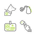 Set line Prosthesis hand, Identification badge, Hearing aid and Guide dog icon. Vector