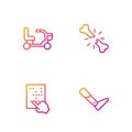 Set line Prosthesis leg, Braille, Electric wheelchair and Human broken bone. Gradient color icons. Vector