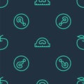 Set line Protractor grid, Speech bubbles with Question and Apple on seamless pattern. Vector