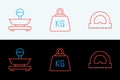 Set line Protractor, Scales and Weight icon. Vector