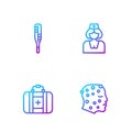 Set line Psoriasis or eczema rash, First aid kit, Medical thermometer and Nurse. Gradient color icons. Vector