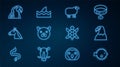 Set line Puffer fish, Eagle head, Sheep, Cat, Horse, Macaw parrot, Turtle and Shark fin in ocean wave icon. Vector