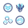 Set line Puffer fish on a plate, Takoyaki, Seaweed and Caviar icon. Vector