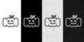 Set line Pumpkin icon isolated on black and white, transparent background. Happy Halloween party. Vector Royalty Free Stock Photo