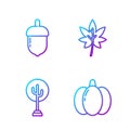 Set line Pumpkin, Tree, Acorn and Leaf or leaves. Gradient color icons. Vector