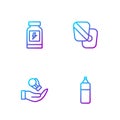 Set line Punching bag, Boxing glove, Energy drink and training paws. Gradient color icons. Vector