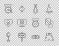 Set line Punching bag, Boxing short, ring board, gong, helmet, belt and training paws icon. Vector Royalty Free Stock Photo