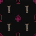 Set line Punching bag, Golf club and Classic dart board on seamless pattern. Vector