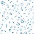 Set line Push pin, Briefcase and Table lamp on seamless pattern. Vector