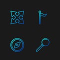 Set line Push pin, Compass, Road traffic sign and Location marker. Gradient color icons. Vector