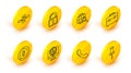 Set line Push pin, Computer monitor with pound sterling symbol, Coin money dollar, Briefcase, Magnifying glass globe