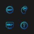 Set line Question mark, Speech bubble with text Help, Clock 24 hours and Support operator in touch. Gradient color icons Royalty Free Stock Photo