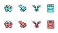 Set line Rabbit head, Butterfly, Frog and Dog bone icon. Vector Royalty Free Stock Photo