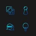 Set line Racket, Uno card game, Game dice and Chip for board. Gradient color icons. Vector Royalty Free Stock Photo