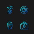 Set line Radiation nuclear suitcase, Nuclear reactor worker, Radioactive and Atom. Gradient color icons. Vector Royalty Free Stock Photo