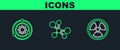 Set line Radioactive, Solar system and Molecule icon. Vector Royalty Free Stock Photo