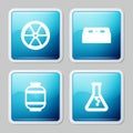 Set line Radioactive, Stacks paper money cash, Propane gas tank and Test tube and flask icon. Vector Royalty Free Stock Photo