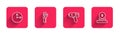 Set line Radius, Calliper or caliper and scale, Digital thermometer and Diameter with long shadow. Red square button