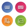 Set line RAM, random access memory, Keyboard, Case of computer and Server, Data, Web Hosting. Color circle button Royalty Free Stock Photo