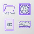 Set line RAM, random access memory, Tablet with text 5k, Computer cooler and Folder lock icon. Vector Royalty Free Stock Photo