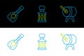 Set line Ramadan drum, Lute and Kareem lantern icon. Vector