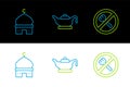 Set line Ramadan fasting, Muslim Mosque and Oil lamp icon. Vector