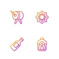 Set line Ramadan Kareem lantern, Bottle of water, drum and Octagonal star. Gradient color icons. Vector Royalty Free Stock Photo