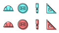Set line Rasp metal file, Worker safety helmet, Electrical outlet and Triangular ruler icon. Vector