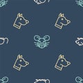 Set line Rat, Dog head and on seamless pattern. Vector