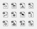 Set line RAW file document, MP3, OBJ, 3DS, CSS, MAX, MP4 and EPS icon. Vector Royalty Free Stock Photo